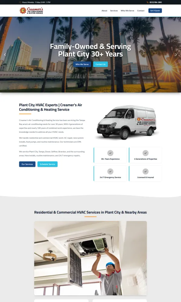 Creamer's AC & Heating website screenshot